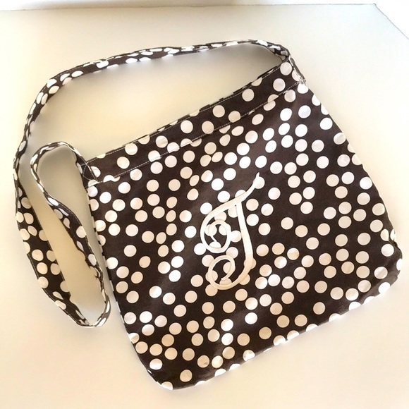 Initial “T” Brown w/White Polka-Dots Crossbody Bag - Picture 1 of 7